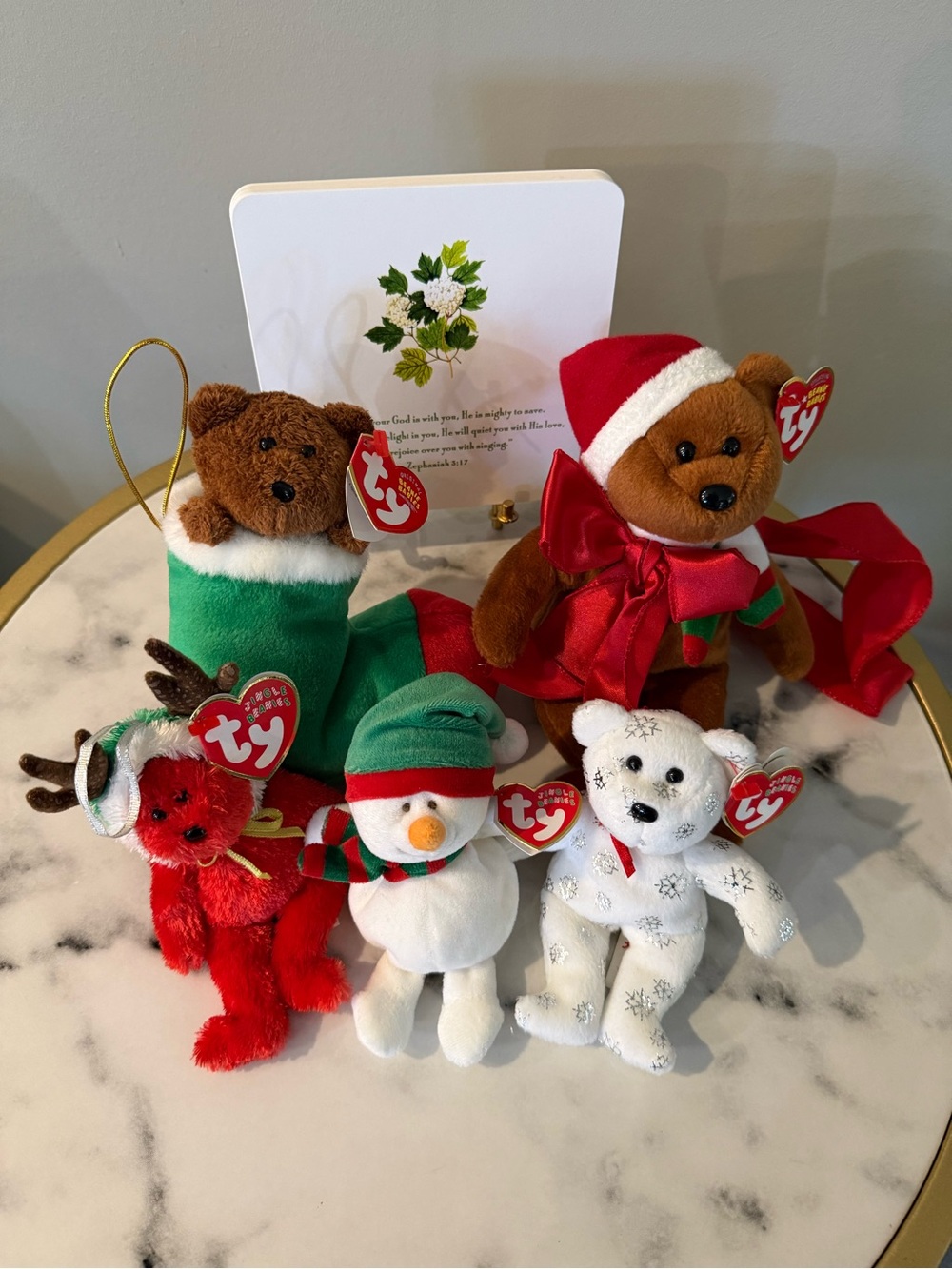 Ty Holiday Plush Ornament Set - Red, Green, White, Brown